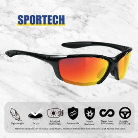 ICECUBE Sportech Polarized Sports Sunglasses with Anti-Slip Function and Light Frame - for Men and Women when Driving, Running, Baseball, Golf, Casual Sports and Activities (S.Black, Red)