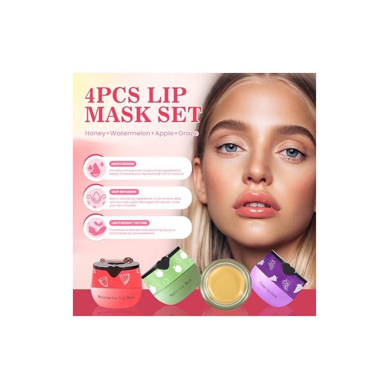 4PCS Bee Lip Balm Honey Pot Propolis Grape Apple Watermelon
