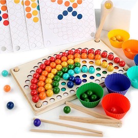 CLARITYKG Tablero Logarítmico, Juego Educativo Tablero Creativo Montessori con Palillos y Esferas, Juguetes de Rompecabezas de Cuentas Didáctico