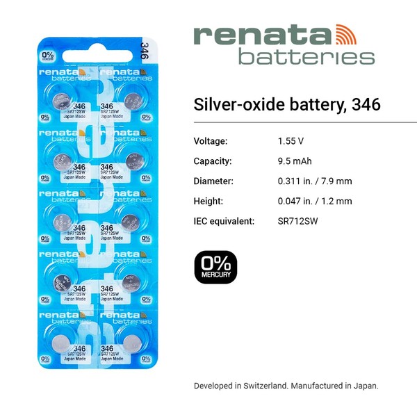 Renata Single Watch Battery Swiss Made Renata 346 or SR 712 SW 1.55V (1 Battery, 346 or SR 712 SW)