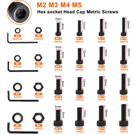 Taiss 1084PCS M2 M3 M4 M5 Screws Assortment 8mm/12mm/16mm/20mm and Nut/Washer/Wrenches 12.9 Carbon Steel Hex Socket Head Cap Metric Bolts and Nuts Kit