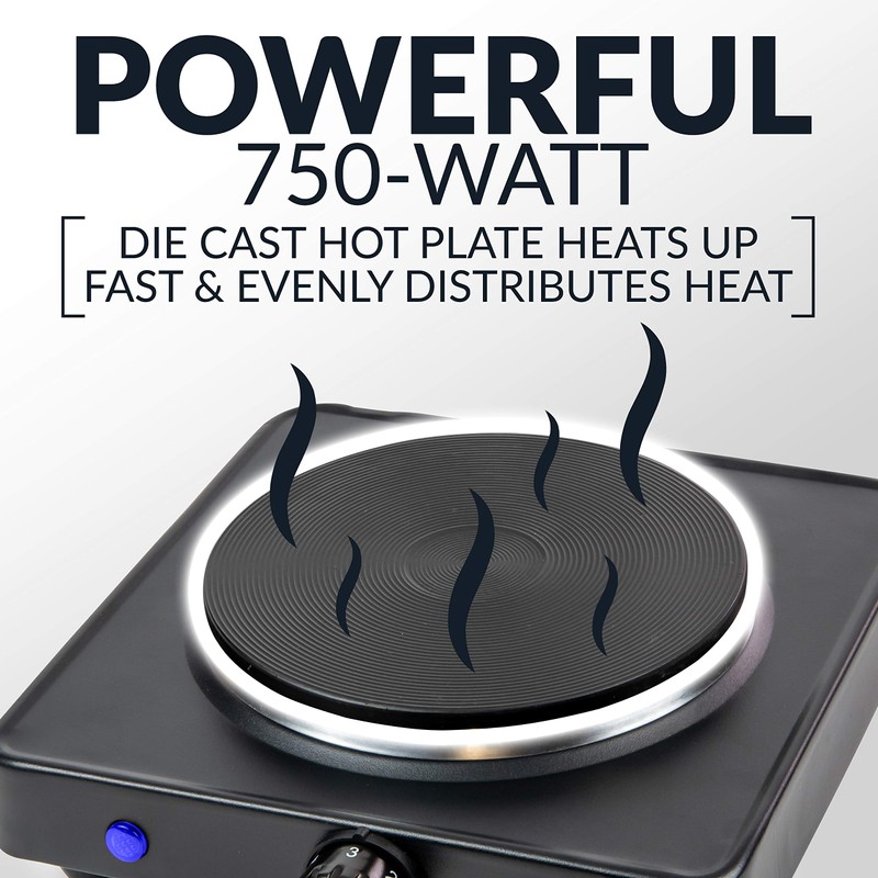 HomeCraft HCSB75BK Portable Countertop Single Burner Hot Plate Electric Cooktop,