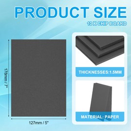 PATIKIL 7x5x0.06" Chipboard Sheets, 10Pcs 60PT Thick Book Board Binders Board Sturdy Bookbinding Supplies for Book Binding Cover, Black