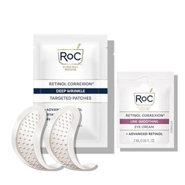 RoC Retinol Correxion Deep Wrinkle Non-Invasive Targeted Patches with Hyaluronic Acid + Firming Peptides for Forehead, 11 Lines, Crow’s Feet and Laugh Lines, (6 Patches) with Retinol Eye Packette