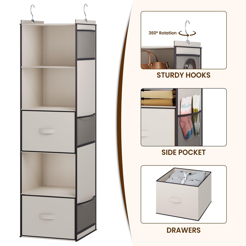 YOUDENOVA Hanging Closet Organizer, 5 Tier Hanging Closet Shelves with