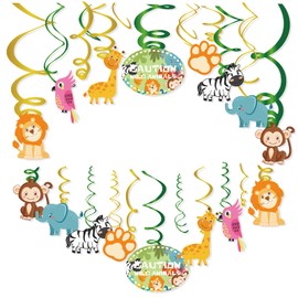 30Pcs Jungle Animals Theme Party Decoration,Safari Hanging Swirl Ceiling Whirl Party Supply for Boy Birthday Party Decorations, Baby Shower Party Hanging Decor