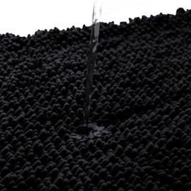 Moonlight Bedding Bath Mat Non Slip Anti Mould - Chenille Shower Mat Black 40 x 60 cm Super Absorbent Bathroom Mat Machine Washable Extra Soft Fluffy Bathmat