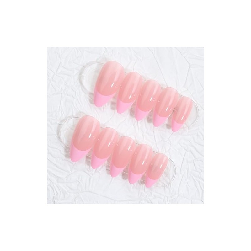 Uñas postizas almendradas de estilo corto, rosas, francesas, con acabado