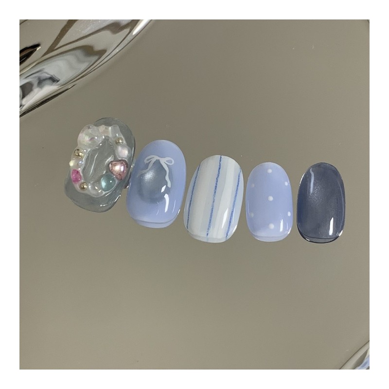 [Handmade Nail Tips] Mermaid Pearl Nail Tips - Short Oval