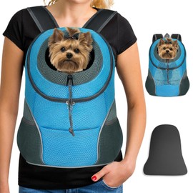 YUDODO Pet Dog Backpack Carrier Small Dog Front Carrier Pack Reflective Head Out Motorcycle Puppy Carrying Bag Backpack for Small Medium Dogs Cats Rabbits Outdoor Travel Hiking Cycling (L,Sky Blue)