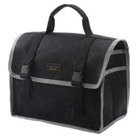 Tool Tote Bag | 1 Large Pocket Tool Storage Bag & 2 Side Pockets & Canvas Handle, Heavy Duty 16oz Waxed Canvas Tote Bag, Reusable Tool Carrier for Hand Tools - 11.5"L x 6"W x 7.5"H - Black