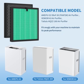 XBWW 2 Packs G3 Replacement Filter Compatible with Ameifu G3 Vewior A3 Tailulu HQZZ-260 Air Purifi-er, 3-in-1 Filter of Premium Filter and Activated Carbon Filter,Green