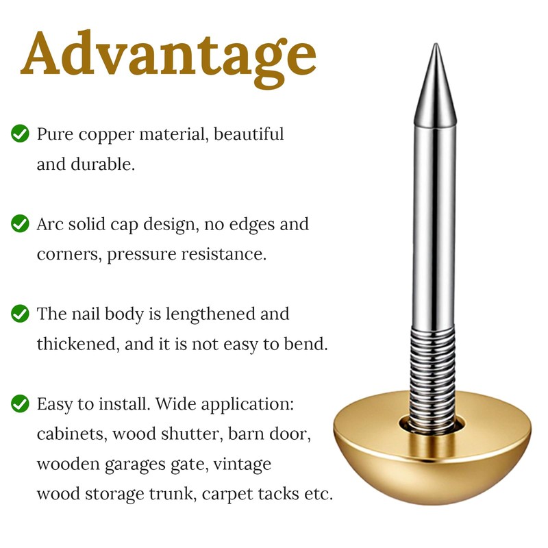 20 Pcs Retro Solid Pure Brass Tacks, Antique Upholstery Tacks