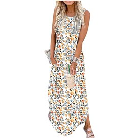 Beach Vacation Clothes for Women Summer Dresses Boho Floral Long Dresses Free People Inspired Maxi Dress for Seniors 2025(Floral White 2,Large)