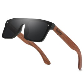 DUBERY Trendy Rimless Wood Sunglasses Polarized Flat Top Sun Glasses with Wooden Temple D219,Black