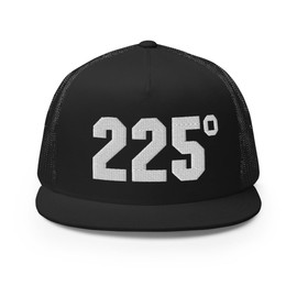 RIVEMUG NG 225 Degrees - BBQ - Grilling - Smoking Meat Flat Bill Trucker Hat High Crown Adjustable Cap Black