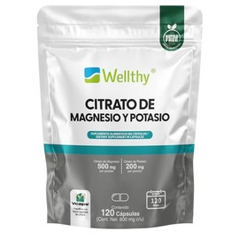 Wellthy Citrato de Potasio y Citrato de Magnesio 120 Cápsulas. Tomar Sólo una Cápsula al día, Excelente fuente de Potasio y Magnesio, Cápsula Vegana, 