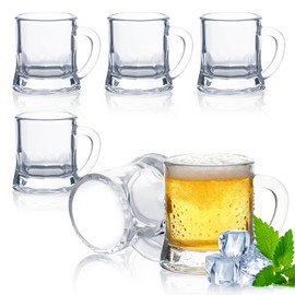 ZYFLSIYU 6 Pack 2 oz Mini Beer Mug Shot Glasses with Handles, Clear Glass