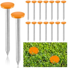 Silkfly 16 Pcs Survey Marker Low Profile Heavy Duty Galvanized Survey Stakes Hi-Vis Property Line Marker Stakes for Paver Garden Lawn Landscape Edging Weed Barriers (Orange)