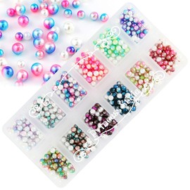 Princess-style Rainbow Pearls, Mermaid Pearls, Nail Parts, Resin Enclosed, 0.1 inch (3 & 4 mm), Set of 12 Colors