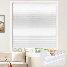 LazBlinds Cordless Cellular Blinds, No Drill Blackout Honeycomb Shades for Indoor Windows, Insulated UV Protection Cellular Shades, Easy Inside Mount, 28" W x 64" H, White
