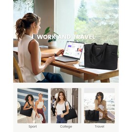 LOVEVOOK Laptop Bag for Women, Lightweight Puffy Work Tote Bag with Clutch Purse, 17 Inch Computer Briefcase Bag for Women, Casual Handbag for Travel College, Black