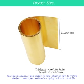 Pure Brass Sheet Roll Metal Foil Plate，Copper Sheet Roll 0.2 * 50 * 1000mm Free-Cutting Cu Plate in Various Widths ，for Jewelry, Crafts, Repairs, Electrical