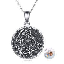 POPLYKE Viking Wolf Head Locket Necklace That Holds Pictures Sterling Silver Memory Locket Jewelry for Women Men