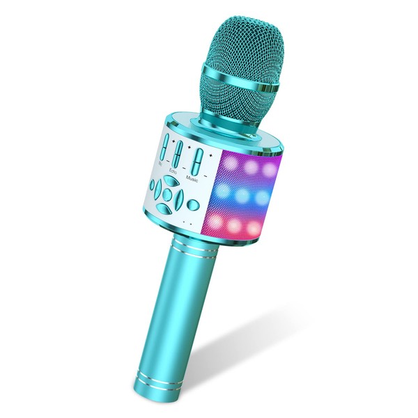 Amazmic Kids Karaoke Microphone Machine Toy Bluetooth Microphone Portable Wireless Karaoke Machine Handheld with LED Lights, Birthday Gift Toys for Girls Boys Adults Birthday Party, Home KTV(Blue)