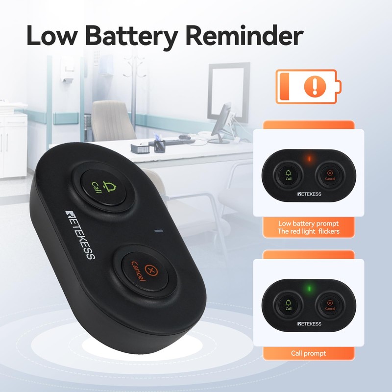 Retekess T114 Caregiver Pager, Emergency Button for Elderly, Low Battery