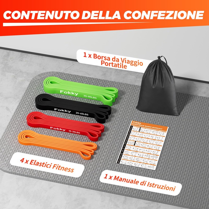 Fokky Set Elastici Fitness 4 Livelli con Guida Esercizi e