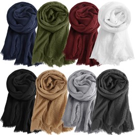 Zhanmai Set of 8 Cotton Hijab Scarf for Women Muslim Scarf Shawl Crinkle Hijab for Women All Season(Dark Colors)