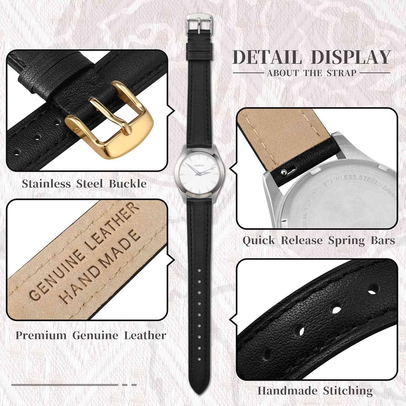Anbeer 18mm Flat Thin Elegant Genuine Leather Watch Strap,Quick Release