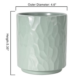 MONOSUGO Small Ceramic Utensil Holder for Kitchen Counter Countertop Cooking Utensil Cup Holder for Kitchen Crock for Utensils on Counter Includes Silicone Drying Mat Geometric Pattern White