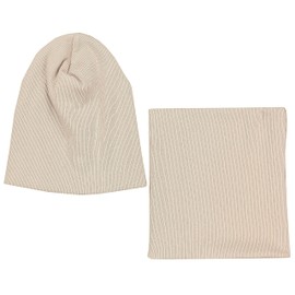 TupTam Hat and Scarf Kids Set - Soft Scarf Hat Set Kids for Autumn and Winter, Beige ribbed fabric