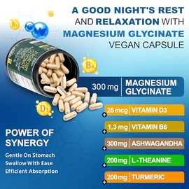 Herbpy 6in1 Restful Day and Night Supplement - Magnesium Glycinate L theanine Ashwagandha, Vitamin D3, B6, and Turmeric - Brain, Heart & Digestive Hea