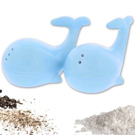 The Bridge Collection Nautical Whale Salt And Pepper Shaker Set - Ceramic Whale Kitchen Accessories - Ocean Theme Tabletop Accents