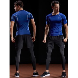 NELEUS Men's 3 Pack Compression Baselayer Athletic Workout T Shirts,5022,Black,Grey,Red,US M,EU L