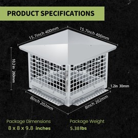 GarveeTech 8" x 8" Chimney Cap - 304 Stainless Steel Mesh Cover, Easy Bottom Installation, Weatherproof & Spark Arrestor for Outside Clay Flue Tile (Fits 6"-8" Adjustable), Silver