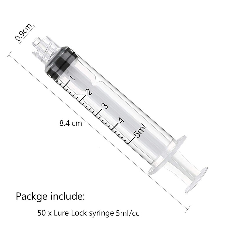50 Pack 5ml Syringes Luer Lock with Measurement, Plastic Syringe