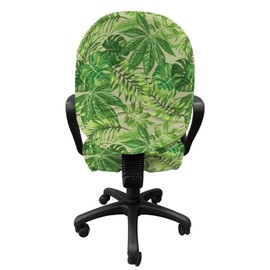 ABAKUHAUS Green Leaf Office Chair Slipcover, Fresh Jungle Aloha, Protective Stretch Decorative Fabric Cover, Apple Green Fern Green