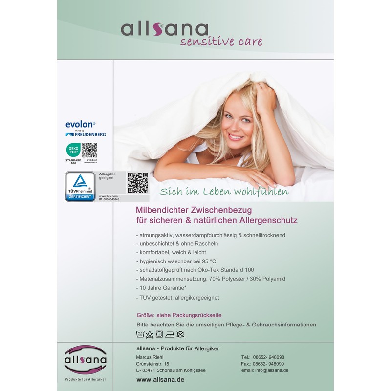 Allsana 80 x 80 cm Pillowcase / Cover for Allergy