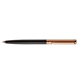 Otto Hutt design 01 Ballpoint Pen 001-16426 - Ballpoint Pen with High-Quality Coating, Guilloche Stripes and Shiny Surface in Black/Rose Gold - with Large Refill M, Blue