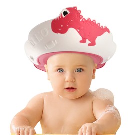 FUNUPUP Shower Cap Kids Baby Adjustable Dinosaur Shape Hair Washing Child Protection Shield Shampoo Protection Baby Visor for Eyes and Ears (Dinosaur Red)