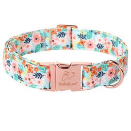 Babole Pet Spring Floral Dog Collar - Adjustable Light Blue Flower Dog Collars for Medium Dogs, Male Female Dogs Summer Heavy Duty Metal Buckle Collar M