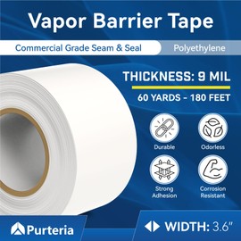 PURTERIA Vapor Barrier Tape, 3.6" x 180', 9 Mil Easy-to-Use Polyethylene Tape for Crawl Space, Moisture Barries, Waterproof, Repair, Insulation, Underlayment and More, 1 Roll