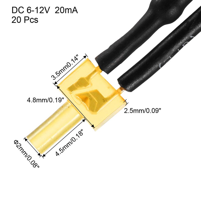 sourcing map 20Pcs 2mm Pre Wired LED, Orange DC6-12V Diffused