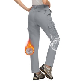 MAGCOMSEN Women's Waterproof Ski Snow Softshell Pants Insulated Winter Hiking Fleece Lined Pants Outdoor Hunting Light Grey, S