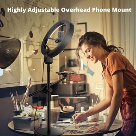 SupeDesk 12" Ring Light with Stand and Phone Holder,Overhead Phone Stand,2 Phone Holders,2700-6500K,3 Color Modes,10 Brightness Levels,Remote Control,Adjustable,Live Stream,Tiktok/YouTube