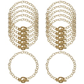 TIESOME 12 Pcs Bracelet Chains with OT Toggle Clasp, 7.9" Alloy Metal Plated Link Bracelet Chains DIY Jewelry Making Round Link for Women Girlfriend Wife Lover Mother(Gold)